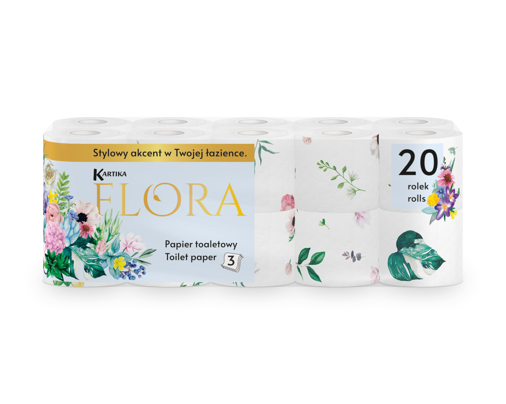 Toilet paper Kartika Flora 20 rolls 160 sheets 3 ply
